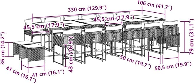 17-Piece Outdoor Dining Set, 16-Seater Garden Table and Chair Collection, Foldable Patio Furniture for Backyard Gathering, Black Poly Rattan