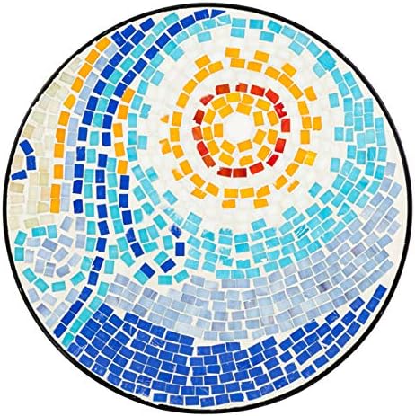 Blue Hawaiian Mosaic Patio Side Table, Round Outdoor Bistro Accent Table with Metal Frame, Weather Resistant Plant Stand Coffee End Table for Balcony Porch Garden Poolside