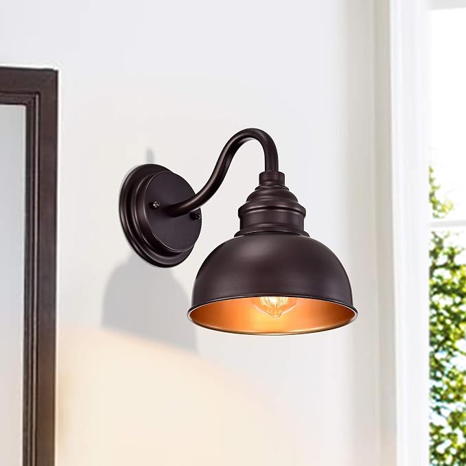 9" Industrial Gooseneck Light Fixture, Oil Rubbed Bronze Barn Light, Modern Farmhouse Wall Sconce for Vanity, Bathroom, Bedroom, Hallway, Living Room, and Reading Room