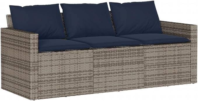 2 Piece Patio Dining Set with Cushions Gray Poly Rattan Outdoor Table and 3-Seater Sofa with Tempered Glass Weather-Resistant Garden Furniture for Backyard Deck Poolside Dining, 242. 5 lb Capacity