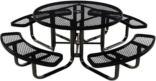 COATEDOUTDOORFURNITURE Heavy-Duty Portable Outdoor Kids Table with Umbrella Hole, Expanded Metal Kids Picnic Table, Commercial-Grade, Made in America (46 in, Round, Childrens, Black)
