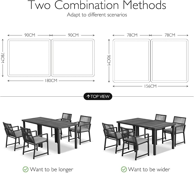 Aluminum Outdoor Anti-Corrosion Wood-Plastic Dining Table -All-Weather Exposed Square Table Waterproof and Rust-Proof Courtyard-Style Coffee Table Garden/Balcony/Poolside, Black 1 pcs