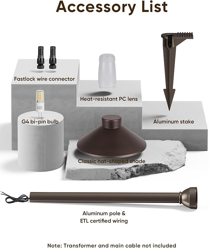PARTPHONER Low Voltage Landscape Lighting 1-Pack, Aluminum 12V Pathway Light with G4 Bulb, Waterproof Oil Rubbed Bronze Color Wired Path Light with Connectors for Walkway Yard Garden