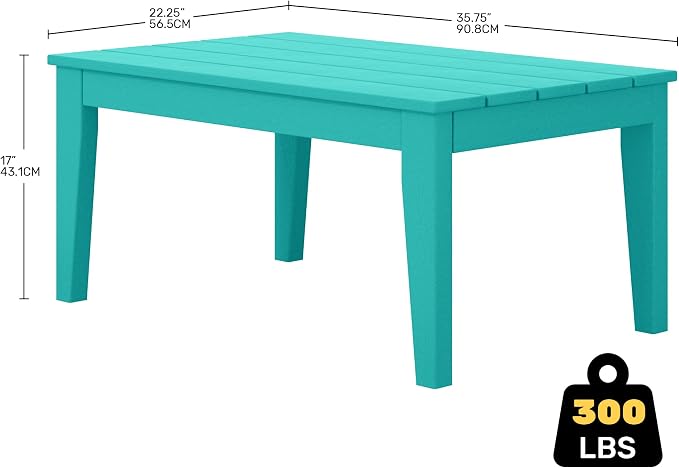 Costaelm Adirondack Outdoor Coffee Table, HDPE Drink Table Weather Resistant, Patio Porch Accent Balcony Table Outdoor End Table for Pool, Seaside, Backyard, Turquoise