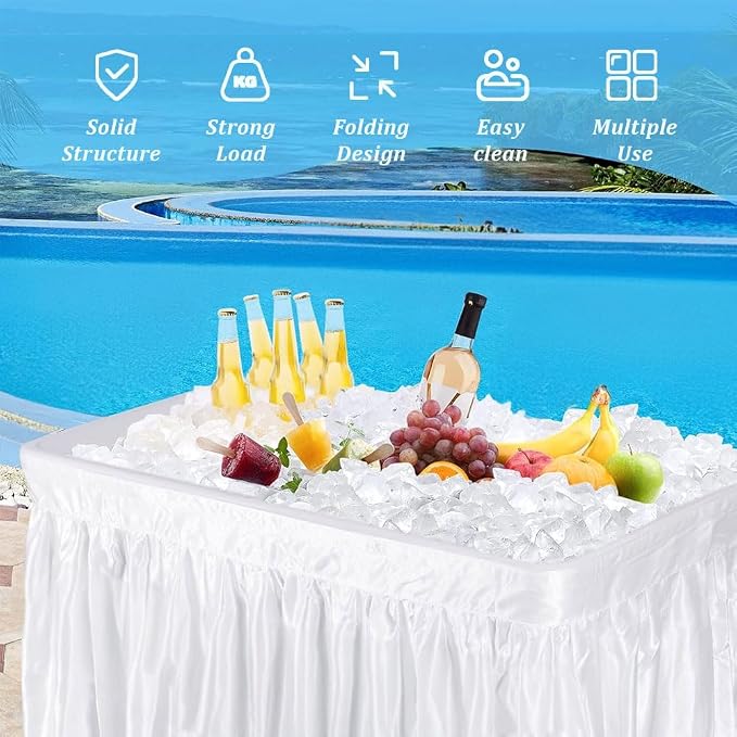 Folding Ice Cooler Table 5ft with Drain, White | Portable Chill Station, No Setup Required, Skirt-Ready, For Parties, Picnics & BBQs, Load & Serve Drinks & Food