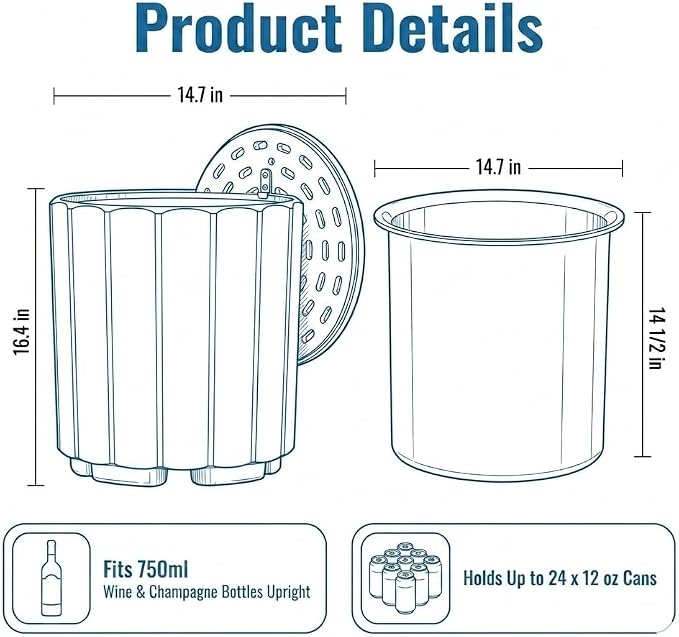 Zapdos 3-in-1 Outdoor Cooler Side Table, Dense Fluted Design, 330lbs Capacity Patio Ice Bucket