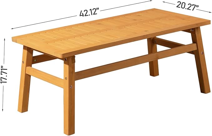 42" Outdoor Cedar Wood Coffee Table, Farmhouse Patio Side Table with Slatted Top, Solid Wood Accent End Table for Patio, Garden, Poolside, Lawn, Balcony, Indoor Living Room – Teak Finish