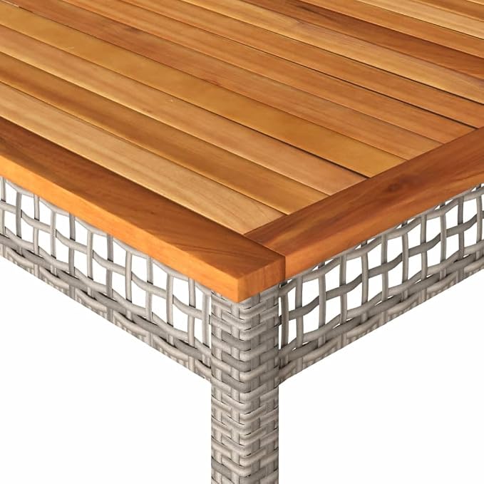 vidaXL Outdoor Dining Table Grey Brown Acacia Wood Durable Design 70.9X35.4 in Garden for Six with Powder Coated Metal Frame Weather Resistant Modern Patio Furniture Poly Rattan PE