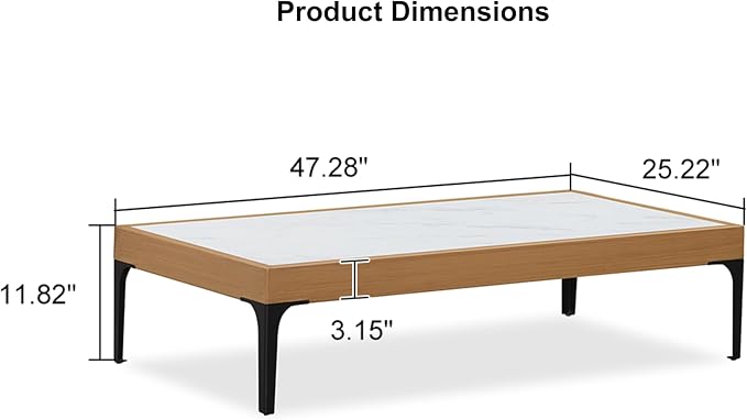PURPLE LEAF 1 Piece Outdoor Coffee Table with HPL Tabletop 47.28 Inch Rectangular Scratch and Heat Resistant Long Side Table of Patio Sofa