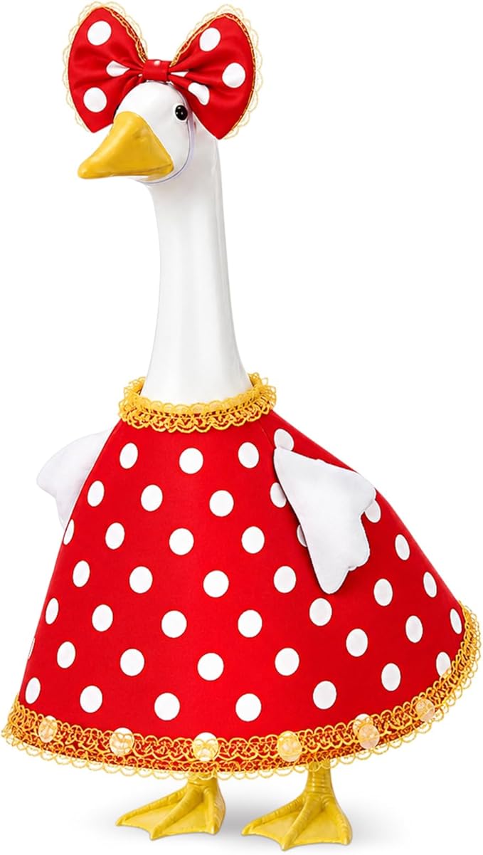 Porch Goose Outfit Vintage Polka Dot Goose Dress Retro Clothes with Bow Headpiece Costume for 23'' Gooses Statue Decoration Patio Yard Garden Lawn Outdoor Decors
