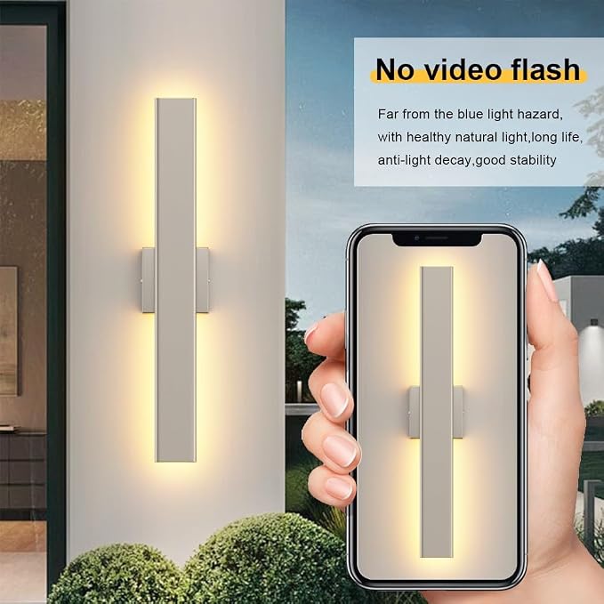 Aipsun 2 Packs Nickel Outdoor Wall Light 23.6inch Modern LED Exterior Wall Sconce, Long LED Linear Exterior Lights 3000K 4000K 6000K for Entrance, Hallway, Garage, Porch(3CCT)