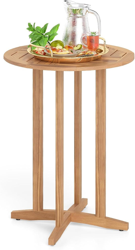 HAPPYGRILL Acacia Wood Outdoor Bar Table, Bar Height Patio Bistro Table for Porch, Garden, Balcony and Poolside