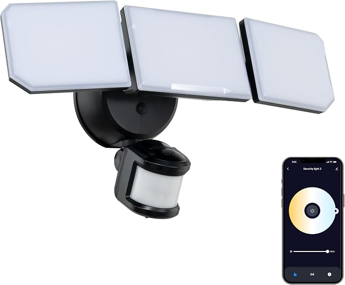 Guardian SMART Flood and Security Wall Light with 3 Lights 3,400 Lumens 30 Watts and Programmable Motion and Photo Sensor in Black, Works with Android or iOS