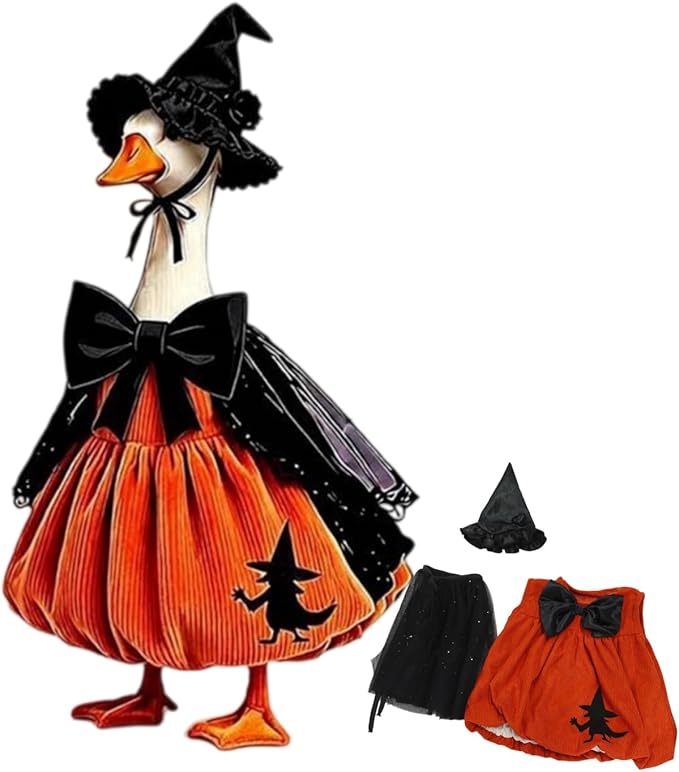 Mtsebmves Pumpkin Wizard Porch Goose Outfit Witch Geese Costume 23-Inch Porch Goose Dress for Yard Lawn Outdoor Garden Patio