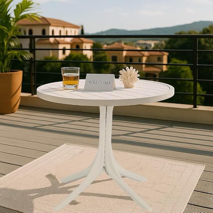 Modern White Round 36-Inch Polypropylene Dining Table for Indoor and Outdoor Use