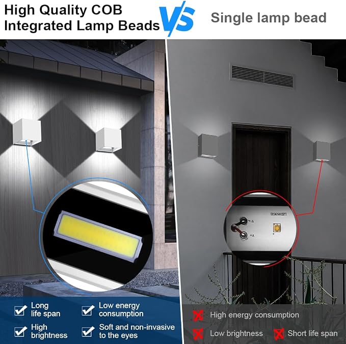 ledmo LED Outdoor Sconses Light Up and Down Wall Lights Aluminum IP65 4.7-Inch 20W High Power 6000K Cold White 1800LM Modern Exterior Lighting Fixture for Patio Home Yard 4 Pack