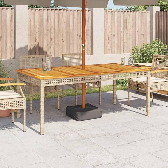 Patio Table & Picnic Table Beige PE Rattan Poolside Table Outdoor Table for Garden Backyard Patio 70.9 x 35.4 x 29.5 in