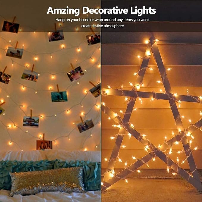 2 Pack 50 Count 10FT Christmas String Lights Clear Warm White Mini Lights | Plug Powered Waterproof for Indoor and Outdoor Use, for Christmas Tree Party, Wedding Holiday Patio Xmas Decorations
