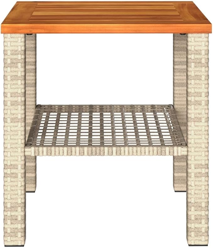 Patio Table & Outdoor Table Beige PE Rattan Picnic Table Pool Side Table for Balcony Deck Yard 15.7 x 15.7 x 16.5 in
