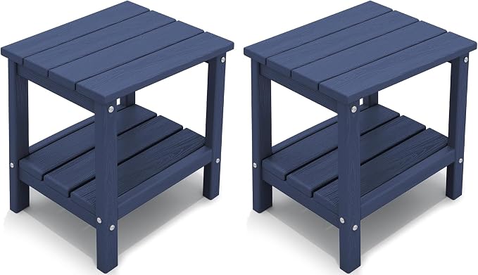KINGYES Outdoor Side Table Set of 2, Double Layer Adirondack End Table- Navy