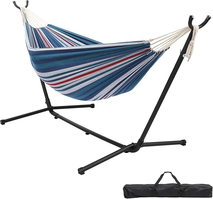 ONCLOUD Portable Hammock with Stand for outsides, 9ft Space Saving Steel Stand Includes Portable Carrying Case (Purple Blue)