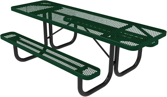 COATEDOUTDOORFURNITURE Heavy-Duty Portable ADA-Compliant Outdoor Picnic Table, Expanded Metal Patio Dining Furniture Made in America (8ft Rectangular, Both-Side Handicap, Green)