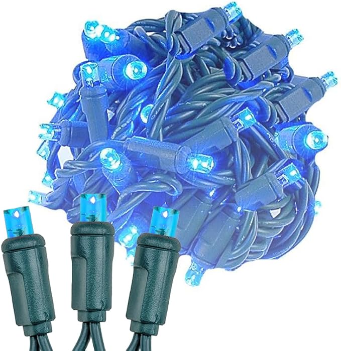 Novelty Lights 50ft 100 LED Blue Christmas Lights, Green Wire, Outdoor