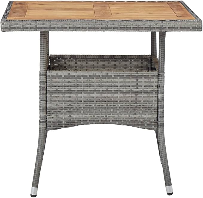 vidaXL Patio Dining Table, Patio Table with Storage, Outdoor Table, Garden Furniture for Porch Deck Lawn Backyard Balcony, Solid Acacia Wood PE Rattan
