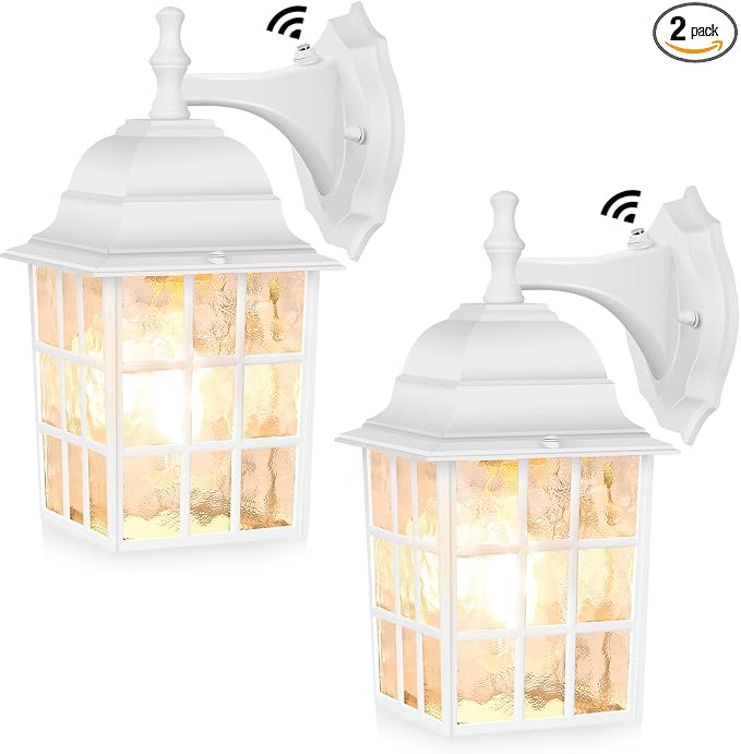 2-Pack Dusk to Dawn Outdoor Wall Light, Waterproof Exterior Wall Lantern Lighting Fixtures with Photocell Sensor, White Outside Sconce with E26 Socket, Anti-Rust Wall Mount for Porch House Garage