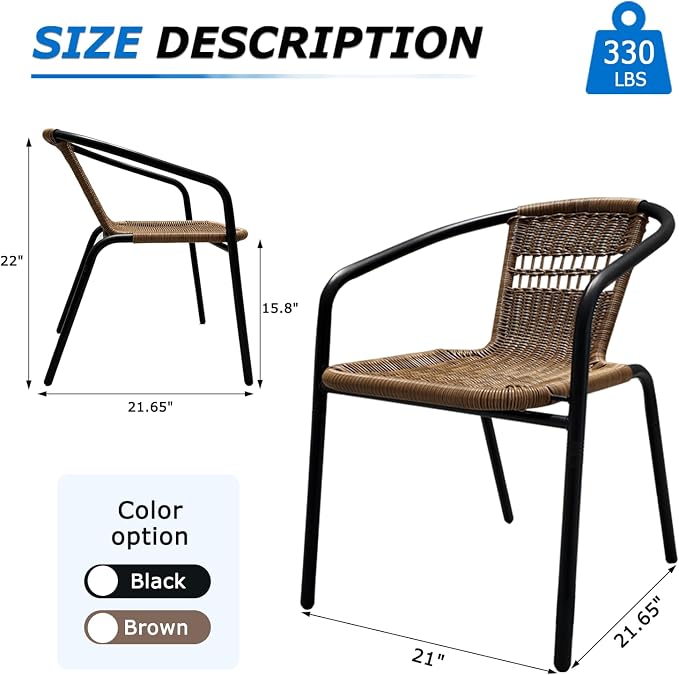 8 Pack Brown Stackable Outdoor Rattan Chairs, All-Weather Patio Seating for Balcony Porch Lawn, Small Patio Furniture Set for Front Porch Decor & Outdoor Spaces