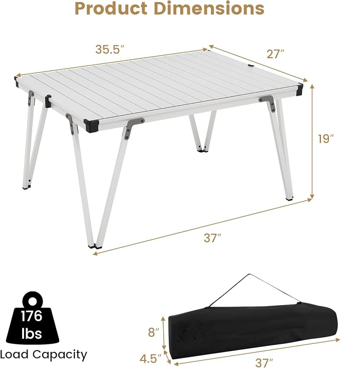 COSTWAY Folding Low Picnic Table, Portable Camping Table with Storage Bag, Lightweight Aluminum Foldable Roll-Up Table 3FT, Outdoor Camp Table for Party, Tailgating, Beach & Backyard (Silver)