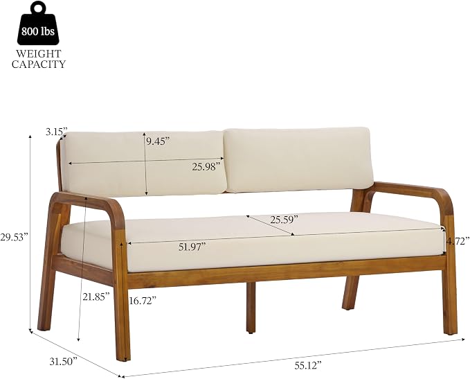 Christopher Knight Home 4 Piece Outdoor Conversation Sofa Set with Coffee Table, Acacia Wood Patio Furniture Set with Cushions, Loveseat 2 Chairs and Table, Teak Finish Outdoor Seating Set