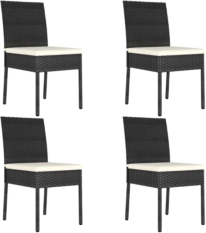 5 Piece Patio Dining Set Poly Rattan Black Outdoor Furniture Table and 4 Chairs with Cushions for Garden Backyard Porch Deck, Steel Frame Weather Resistant Wicker Dining Table Set Home Use