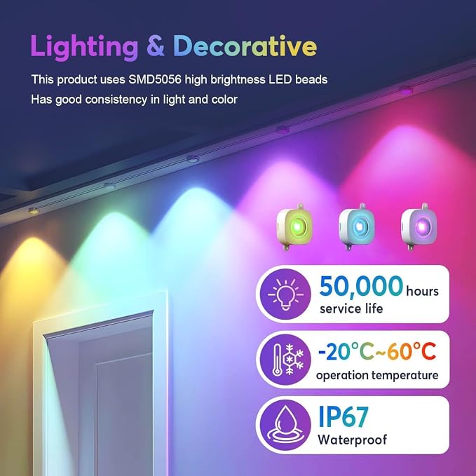 RaThun Permanent Outdoor Lights, 200ft Smart RGB+IC LED Lights Outside with 16 Million DIY Colors, IP67 Waterproof Eternity Eaves Lighting for Christmas Halloween Holiday Daily Decorations