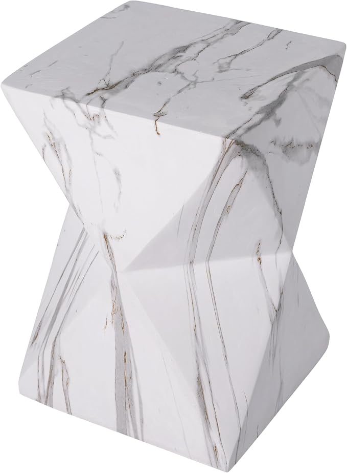 Christopher Knight Home 18.5 Inch Modern Geometric MGO Side Table Hourglass Accent End Table Faux Marble Look Indoor Outdoor Patio Living Room Bedroom