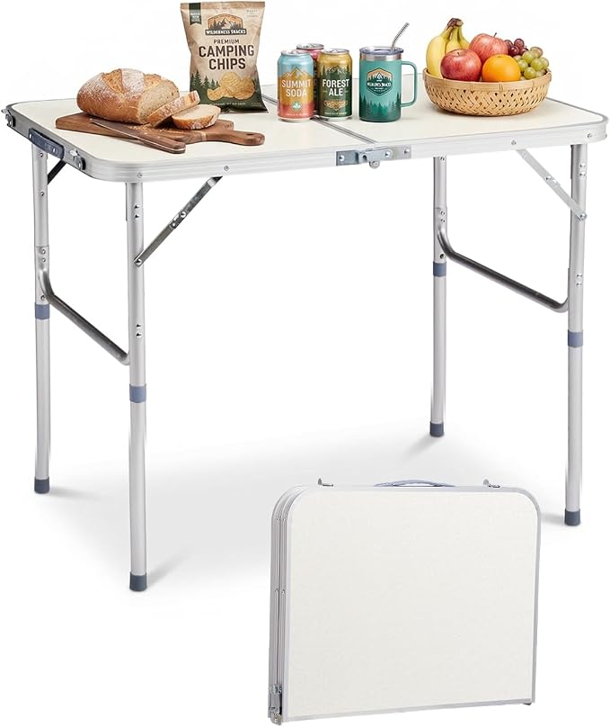 Outvita 3ft Portable Folding Camping Table, Outdoor Waterproof Adjustable Height Table, Aluminum Lightweight Suitcase Foldable Table for Picnic BBQ Beach Dining