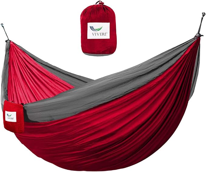 Vivere Double Parachute Camping Hammock, Includes Stuff-Sack (Crimson/Grey)