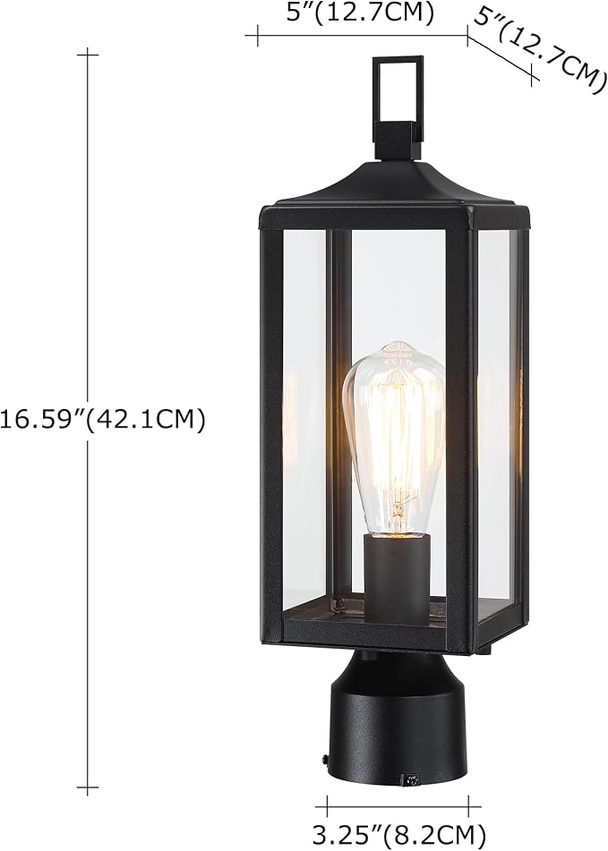 17 Inch Outdoor Lamp Post Light Dusk to Dawn Outside Lamp Posts Outdoor Lighting Exterior Gate Post Lights Photocell Pillar Lantern