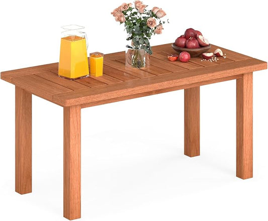 HAPPYGRILL Outdoor Wooden Coffee Table Patio Solid Wood Center Table with Slatted Tabletop, Rectangular Outside Table for Deck, Poolside, Backyard, Garden