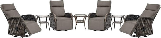 Belord 7 Piece Patio Furniture Set with 4 Swivel Recliner Chairs and 3 Side Tables, Dual-Adjust Wicker Chaise Lounge Chairs for Outdoor Patio Conversation, All-Weather Brown Rattan