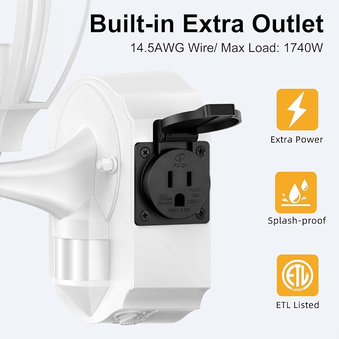 Porch Light with Outlet, Motion Sensor Outdoor Lights, Updated Dusk to Dawn Exterior Lighting Fixtures, Waterproof Anti-Rust Aluminum Outside Lights for House Entryway Garage, White