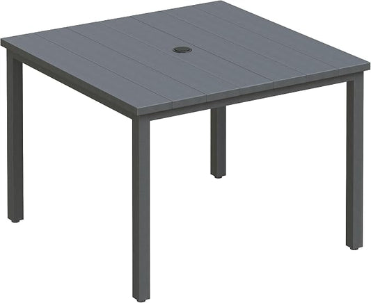 VICLLAX Square Patio Dining Table for 4, Outdoor Patio Table with Umbrella Hole for Garden Lawn Deck Backyard, Dark Grey Tabletop