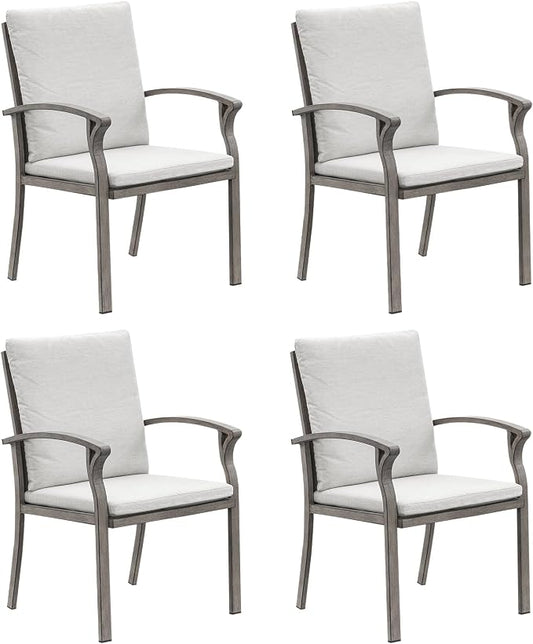 Patio Dining Chairs Set of 4, Never-Rust Aluminum Outdoor Dining Chairs with Cushion, Patio Outdoor Chair Set for Table, Patio Chair Furniture Set for Deck, Backyard, Garden, Pool, Limed Oak