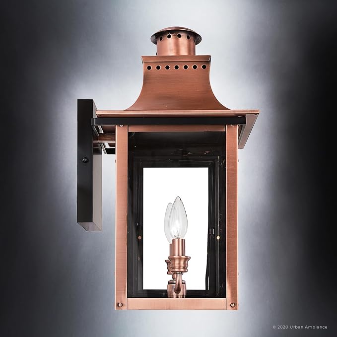 Luxury Antique Outdoor Wall Light, Medium Size: 19" H x 10" W, with French Country Style Elements, Rustic Copper Finish, UQL1412, Longview Collection