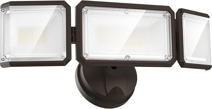 LEPOWER 42W Flood Lights Outdoor - 4200LM Bright LED Security Lights(Brown) | Switch Controlled Exterior Flood Light with 3 Heads, 220° Wide Beam Angle, IP65 Waterproof for Garage, Yard, Porch, Driveways
