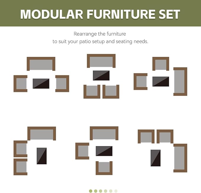 Patio Furniture Set 4 Pieces, Outdoor Rattan Furniture with Tempered Glass Coffee Table, Modern Rattan Patio Chairs Conversation Sets with Sofa for Garden, Terrace, Porch, Lawns Brown/Grey
