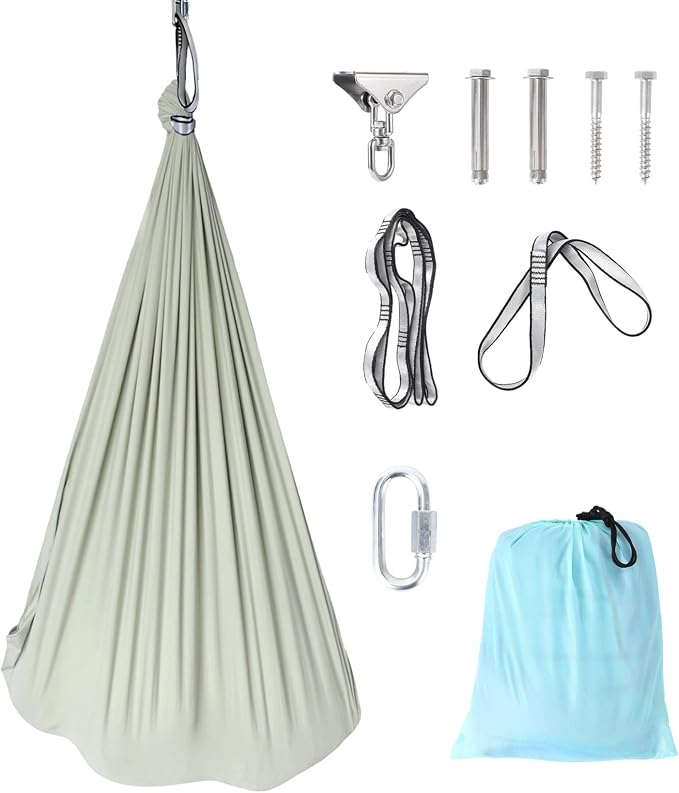 GarveeLife Dual-Layer Cotton Therapy Sensory Hammock Swing for Kids & Adults, Calming Compression, 360° Swivel, Heavy Duty Indoor Outdoor Cuddle Swing, 300 lbs Capacity, Bean Green