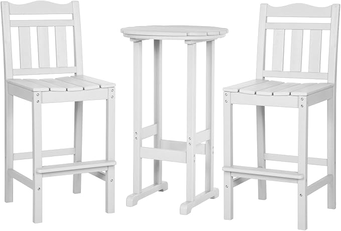 nalone 3 Pcs Outdoor Bar Table and Chairs Set, HDPE High Adirondack Chairs and Table 3 Pieces, Outdoor Bar Stools Set for Garden, Yard, Balcony