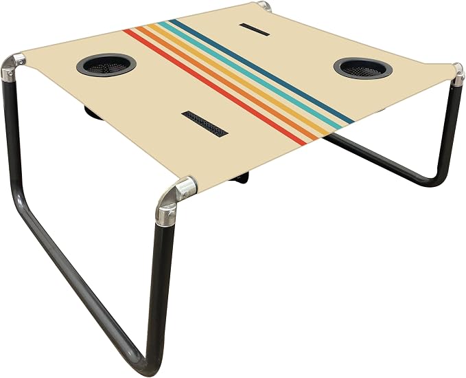 Neso Beach Table - Lightweight, Portable and Foldable Table for Beach, Camping and Outdoor Adventures - Stable Surface - with Cup Holder for Drinks and Phone Pockets - Rainbow