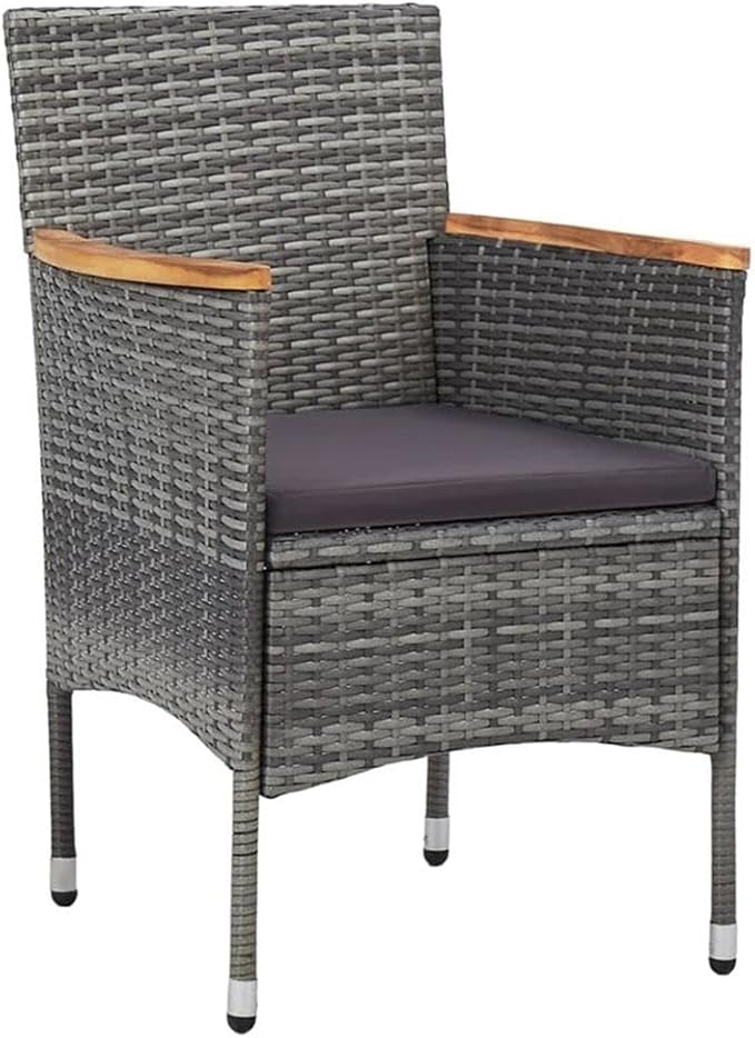 Bowery Hill Contemporary 5 Piece Patio Dining Set, Steel Frame with Poly Rattan and Acacia Wood, Gray and Black Finish, Weather-Resistant Cushions, Square Table and Armchairs, Outdoor Garden Furniture
